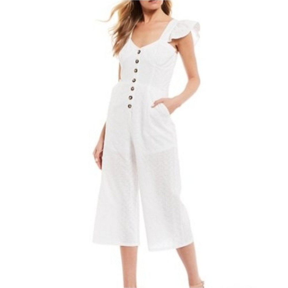 Gianni Bini GB White Eyelet Cropped Jumpsuit Size XS